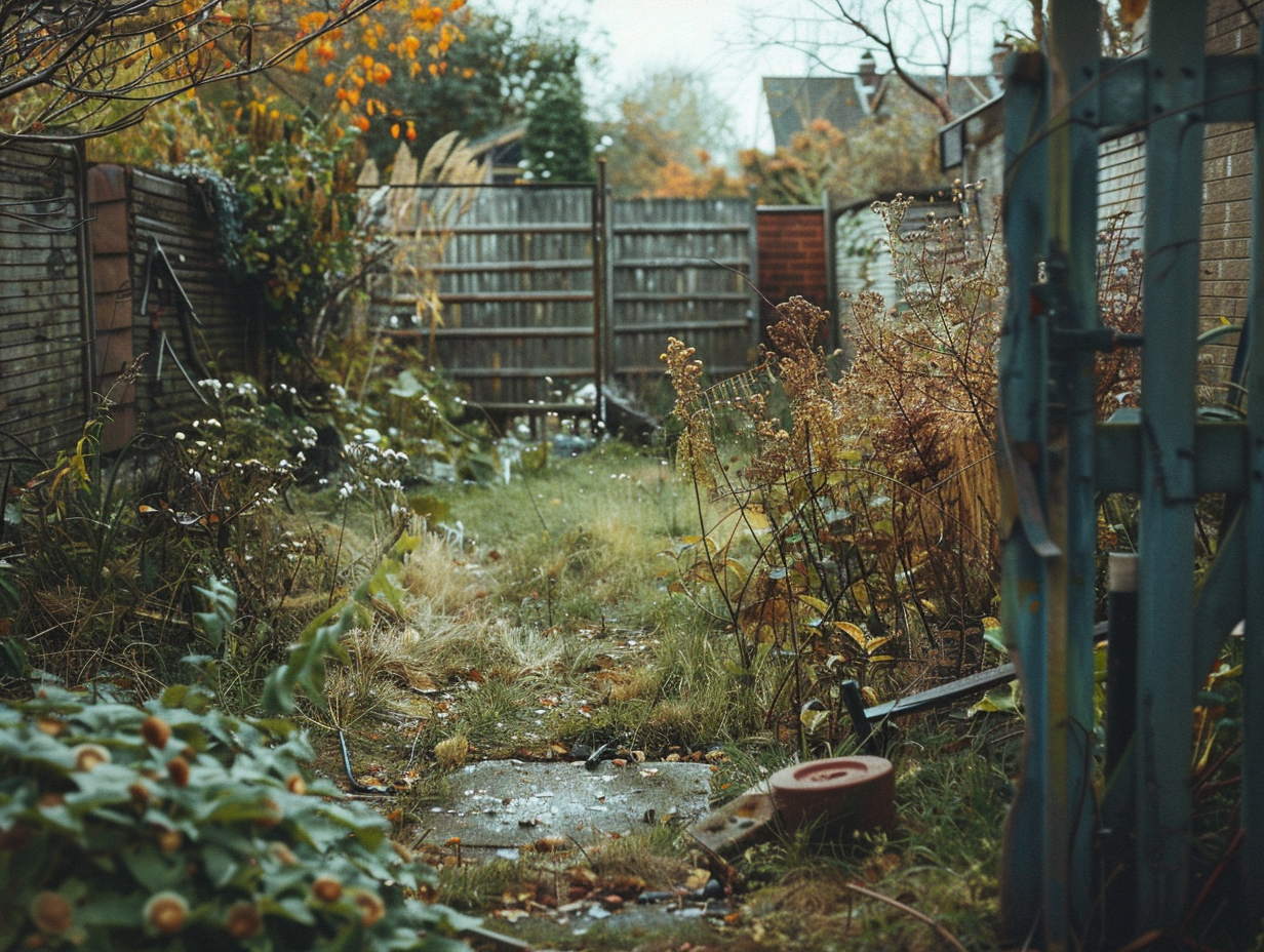 Overgrown UK back garden before transformation